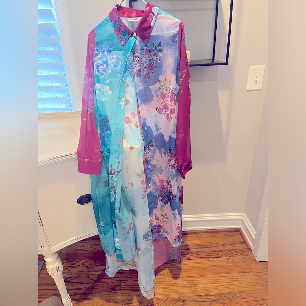 floral print shirt dress. High low hem.  Size medium. Soft surroundings brand